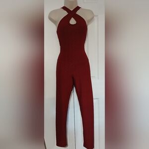 Elegant Burgundy Halter Jumpsuit